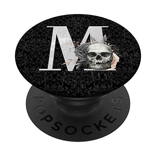 Skull and Roses Gothic Horror Monogram with Letter M Initial PopSockets PopGrip- Swappable Grip for Phones  and  Tablets