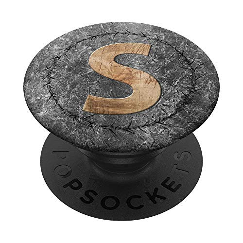 Gold Letter S Pop Socket Gift Black White Marble Monogram PopSockets Grip and Stand for Phones and Tablets