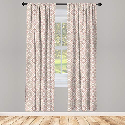 Ambesonne Moroccan Window Curtains Pastel Colored Complex Tiles with Geometrical Shapes Persian Art Lightweight Decorative Panels Set of 2 with Rod Pocket 56" x 63" Beige Pink White