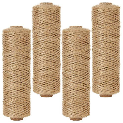 ZIQI 4PCS Jute Twine 4×328 Feet-100M 2Ply Natural Brown Twine String Ropes for Crafts Gift Wrapping Packing Gardening and Wedding Decoration