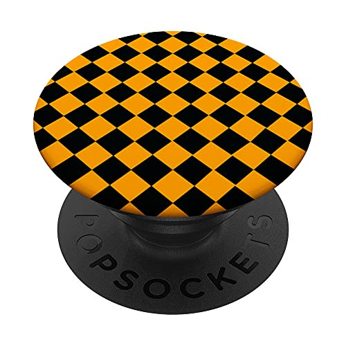 Black and Orange Sideways Checkered Pattern Retro Classic PopSockets PopGrip- Swappable Grip for Phones  and  Tablets