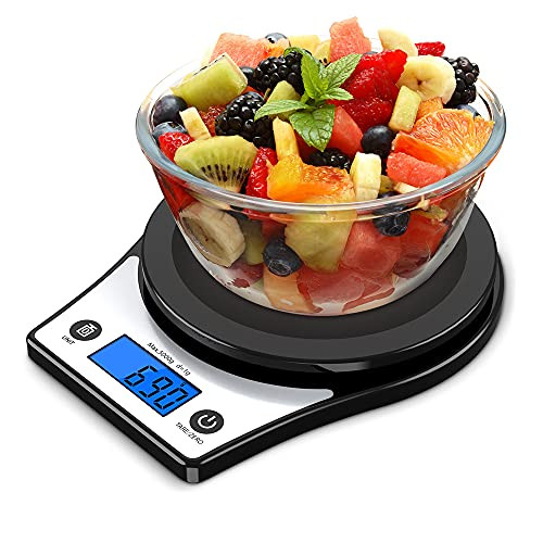 Food Scale Digital Kitchen Scale for Cooking Baking 1g-0.01oz Precise Graduation Multiple Units Grams and Oz up to 5Kg-10Lb Weight with Backlit Display -Black-