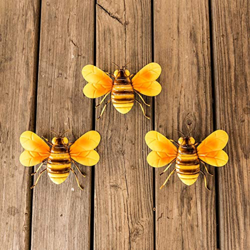 Scwhousi Metal Bee Wall Decor Art Outdoor Garden Fence Patio Yard ArtHanging Decorations for Living Room Bedroom 3 Pack