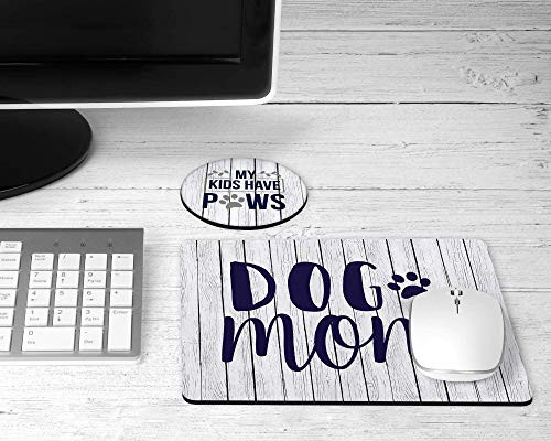 Dog Mom MousePad  and  Coaster Set Desk set Faux Barnwood and Navy Neoprene