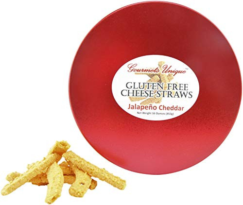 Southern Gourmet Gluten Free Cheese Straws Hot  and  Spicy Jalapeno Cheddar 1 Pound in Tin