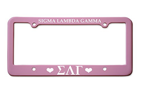 Officially Licensed Sigma Lambda Gamma License Plate Frame - Matte Pink with Hearts