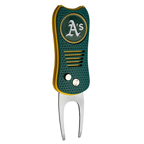 Team Golf MLB Oakland Athletics Switchblade Divot Tool with Double-Sided Magnetic Ball Marker Features Patented Single Prong Design Causes Less Damage to Greens Switchblade Mechanism