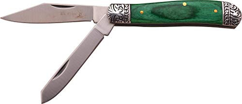 Elk Ridge - Outdoors Manual Folding Knife - 2.75 in Mirror Finish Blade Green Wood Handle with Engraved Bolsters - ER-220GW