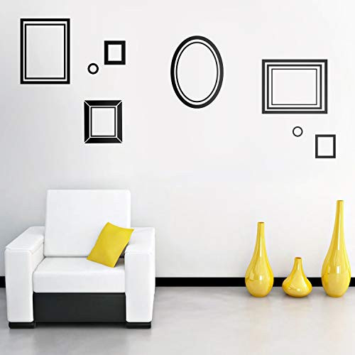 Set of 8 Vinyl Wall Art Decals - Picture Frames - from 2" to 12" Each - Modern Urban Decor for Home Apartment Workplace Decor Design for Living Room Bedroom Family Decals (from 2" to 12" Each, Black)