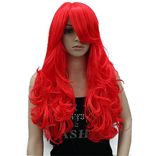 Aimole Cosplay Wig Women's Party Red Long Curly Hair with Bang Synthetic Full Wigs?AB1-Red?