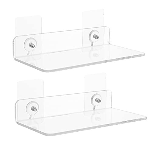 DOITOOL 2pcs Clear Acrylic Shelf Invisible Floating Wall Ledge Bookshelf Book Display Shelves Wall Mounted Bathroom Storage Racks