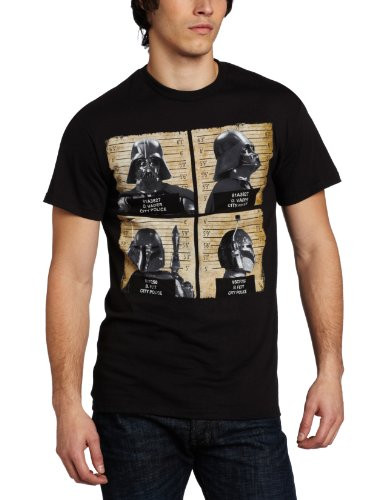 STAR WARS Men's Darth Vader Boba Fett Mug Shots T-Shirt Black Small