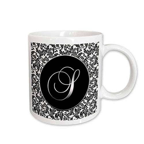 3dRose Letter S Black and White Damask Ceramic Mug 11-Ounce 3dRose Letter S Black and White Damask Ceramic Mug 11-Ounce