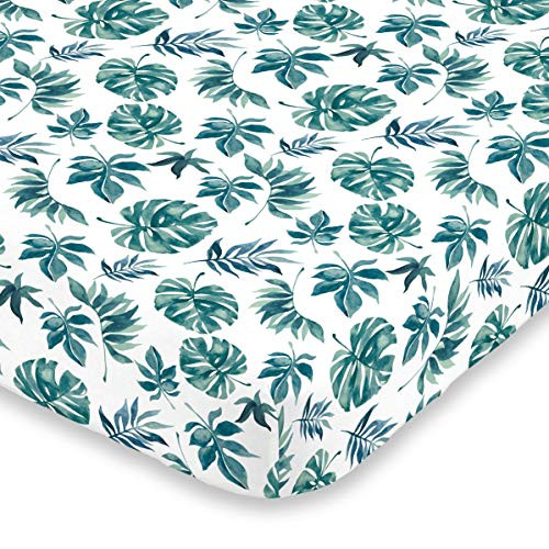 NoJo Super Soft Green & White Palm Leaf Nursery Mini Crib Fitted Sheet, Green, White NoJo Super Soft Green & White Palm Leaf Nursery Mini Crib Fitted Sheet, Green, White