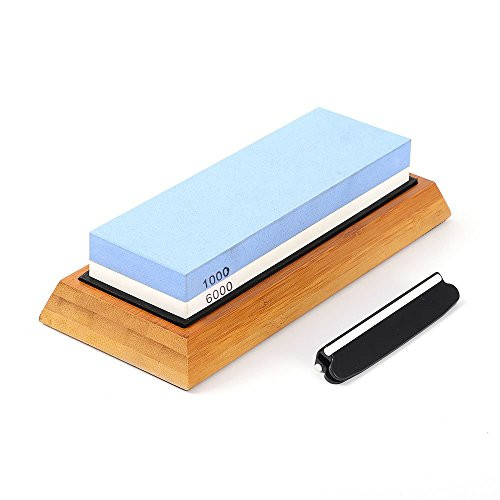 Angerstone Premium Knife Sharpening Stone1000-6000 Grit Whetstone Professional whetstone Sharpener stone with Slip-Resistant Silicone Base-Best wet stone-Nonslip Bamboo Base  and  Angle Guide