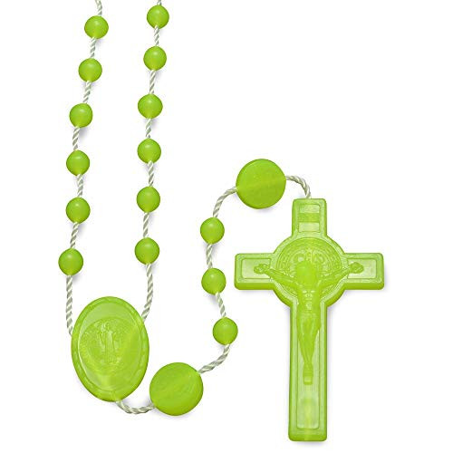 Yellow Plastic Rosaries St. Benedict Cross and Medals - Pack of 25 Rosaries - Made in Italy of Food Grade Nylon