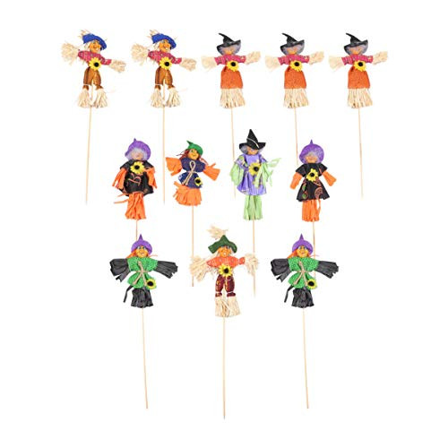 NUOBESTY Halloween Scarecrow Topper Scarecrow Cake Cupcake Decor Witch Cake Picks Fall Harvest Flower Scarecrow Decor for Thanksgiving Party Home Bar Outdoors Ornaments 12pcs