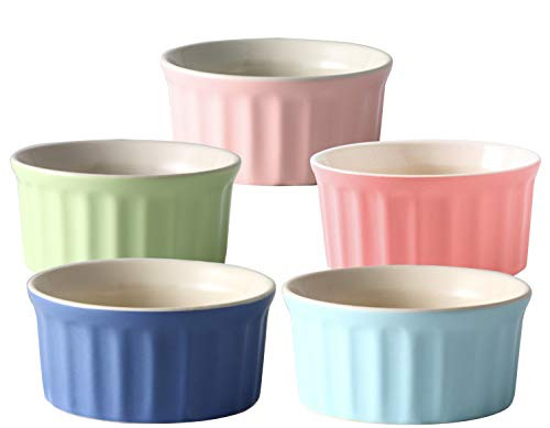 6 Ounce Porcelain Souffle Dishes | Oven Save Ramekins for Baking | Porcelain Baking Dish For Soufflé, Creme Brulee and Ice Cream | Set of 5 Souffle Cups