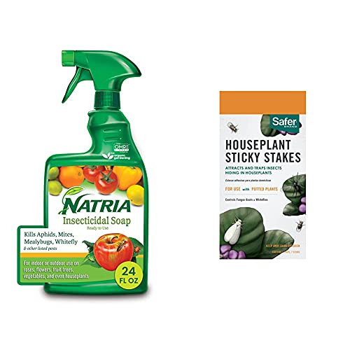 Natria 706230A Insecticidal Soap Organic Miticide 24 oz Ready-to-Use  and  Safer Brand SF5026 Houseplant Sticky Stakes Insect Traps 1 Pack One Color