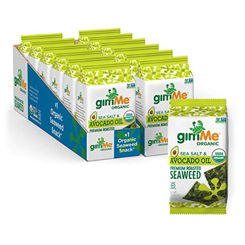 gimMe Organic Roasted Seaweed - Sea Salt  and  Avocado Oil - 12 Count Sharing Size - Keto Vegan Gluten Free - Great Source of Iodine and Omega 3s - Healthy On-The-Go Snack for Kids  and  Adults