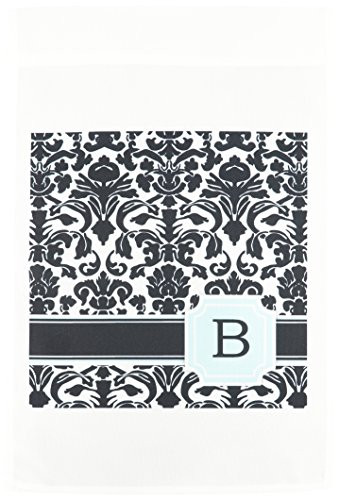 3dRose fl_154351_1 Letter B Personal Monogrammed Mint Blue Black and White Damask Pattern Garden Flag 12 by 18-Inch