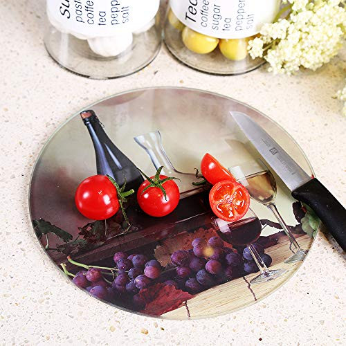Multi-functional Tempered Glass Cutting Chopping Board Kitchen Surface Chef Board Red Wine round Diameter 8"