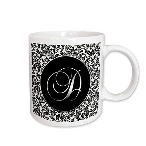 3dRose Letter D Black and White Damask Ceramic Mug 11-Ounce 3dRose Letter D Black and White Damask Ceramic Mug 11-Ounce
