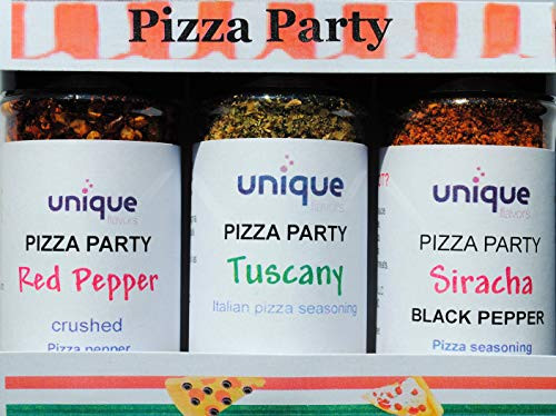 Spicy Italian seasoning Pizza Party set with 3 pizza spice toppings by Unique Flavors