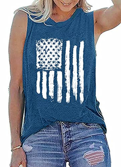 American Flag Tank Tops Women Patriotic Shirt USA Flag Stars Stripes Print Sleeveless T-Shirt 4th of July Tee Tops -Blue XX-Large-