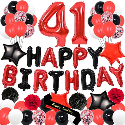yujiaonly 41st Birthday Party Decorations-Happy Birthday Foil Ballons Banner Red Number 41 Happy birthday Sash Latex Balloons Perfect for 41 Years Old Party Supplies Balloons Number 41 Red yujiaonly 41st Birthday Party Decorations-Happy Birthday Foil Ballons Banner Red Number 41 Happy birthday Sash Latex Balloons Perfect for 41 Years Old Party Supplies Balloons Number 41 Red