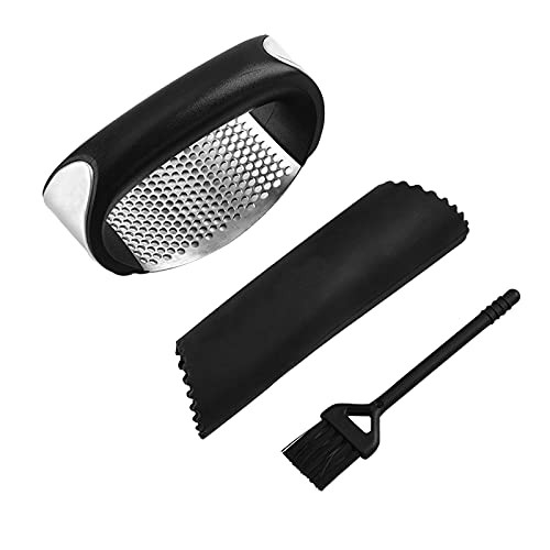 Garlic Press Rocker Stainless Steel Garlic Mincer Crusher with Cleaning Brush and Silicone Garlic Peeler Professional Kitchen Gadgets