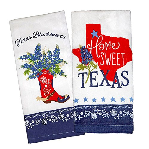 Kay Dee Designs Home Sweet Texas Bluebonnets Tea Towel and Cotton Terry Dishtowel -2 Item Bundle-
