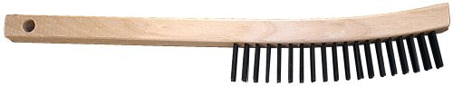 PFERD 85009 Maintenance Hardwood Block Wire Scratch Brush, Curved Handle, Bronze Bristles, 4" x 19" Wire Rows, 13-3/4" Length x 5/8" Width, 1-3/16" Trim Length