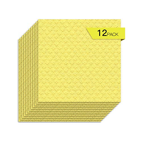 Jekayla Swedish Dishcloth Cellulose Sponge Cloths?Eco-Friendly Reusable Cleaning Cloths for Kitchen 12 Pack of Absorbent Dish Washing Paper Towel-12 Dishcloths - Yellow-