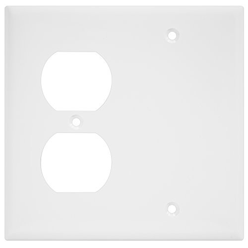 ENERLITES Combination Blank Device/Duplex Receptacle Outlet Wall Plate, Size 2-Gang 4.50" x 4.57", Polycarbonate Thermoplastic, 880121-W, White ENERLITES Combination Blank Device/Duplex Receptacle Outlet Wall Plate, Size 2-Gang 4.50" x 4.57", Polycarbonate Thermoplastic, 880121-W, White