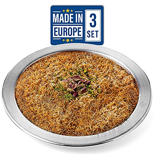 Kunefe Plate Medium Cooking and Serving Plates for Kunafa Kataifi Knafeh and Shredded Phyllo Dough Set of 3 Aluminum Silver -Small-