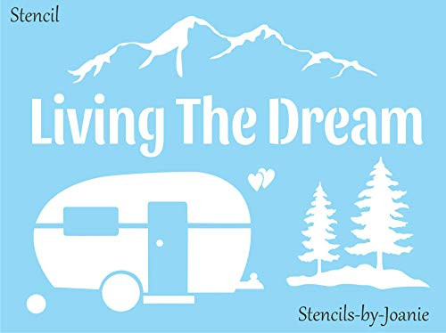 Joanie 9"x12" Stencil Living Dream Vintage RV Mountains Pine Trees Family Sport Camper Signs