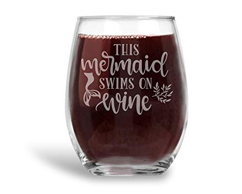 This Mermaid Swims on Wine Stemless Wine Glass Gift for Her - Large 21 oz