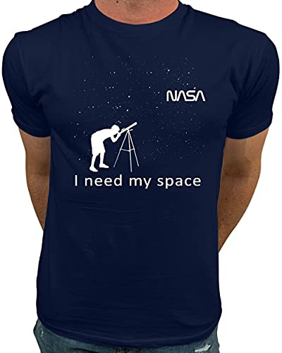 Market Trendz I Need My Space NASA Official Logo NASA T Shirts for Men White on Navy Large