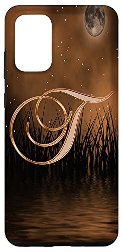 Galaxy S20 plus T Orange Night Dark Moon Stars Water Sky Initial Letter Name Case