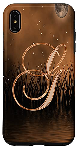 iPhone XS Max G Orange Night Dark Moon Stars Water Sky Initial Letter Name Case