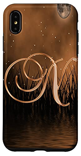 iPhone XS Max N Orange Night Dark Moon Stars Water Sky Initial Letter Name Case