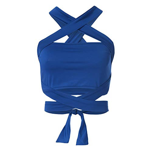 Mikilon Women's Sexy Criss Cross Bandage Crop Tops Cut Out Active Bustier Cami Crop Blouse Blue Mikilon Women's Sexy Criss Cross Bandage Crop Tops Cut Out Active Bustier Cami Crop Blouse Blue