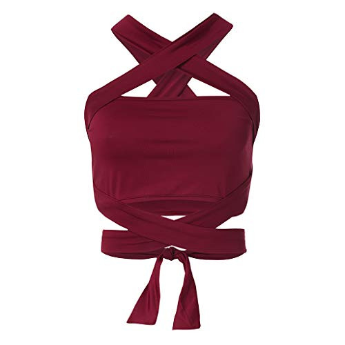 Mikilon Women's Sexy Criss Cross Bandage Crop Tops Cut Out Active Bustier Cami Crop Blouse Red Mikilon Women's Sexy Criss Cross Bandage Crop Tops Cut Out Active Bustier Cami Crop Blouse Red