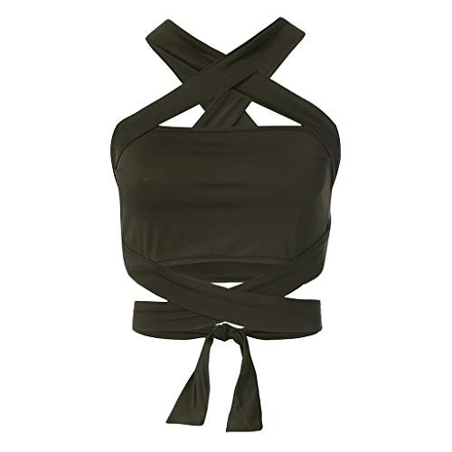 Mikilon Women's Sexy Criss Cross Bandage Crop Tops Cut Out Active Bustier Cami Crop Blouse Army Green Mikilon Women's Sexy Criss Cross Bandage Crop Tops Cut Out Active Bustier Cami Crop Blouse Army Green