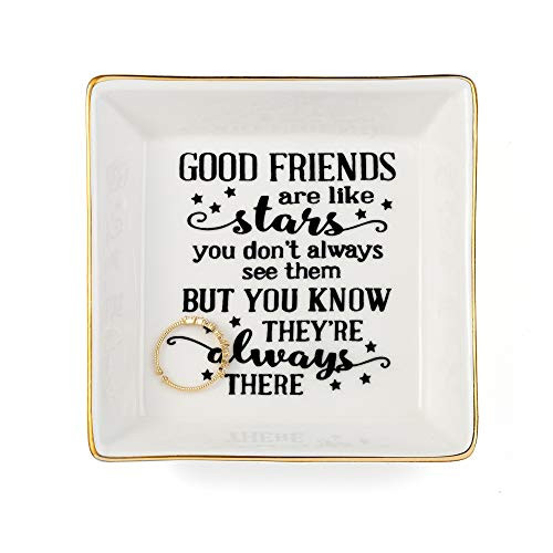 Joycuff Gifts for Women Ceramic Ring Dish Decorative Trinket Tray Unique Birthday Mother's Day Thanksgiving Day for Best Friend Good Friends are Like Stars Jewelry Dish for Her