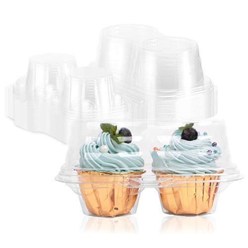 2 Cavity Cupcake Containers 20 Pcs Clear Plastic Cupcake Boxes Disposable Cupcake Holders Cupcake Carriers Stackable Cupcake Clamshell Trays Cupcake Packaging Transporter