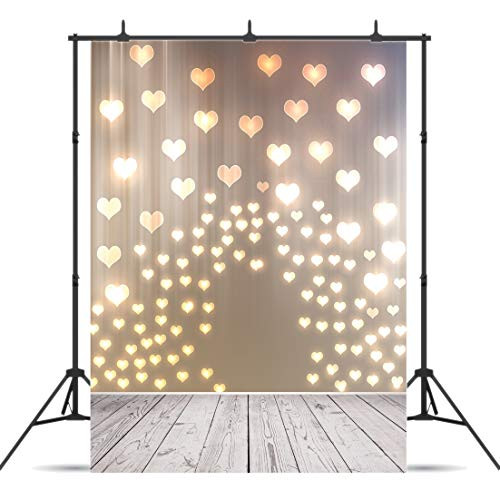 CYLYH 5x7ft Valentine's Day Background Love Heart Pattern Photography Backdrops Wood Floor Photo Studio Booth Background Props 142