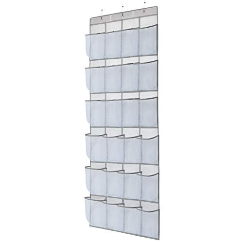 Over The Door Shoe Organizer Hanging Closet Holder Hanger Storage Bag Rack with 24 Large Mesh Pockets -White-
