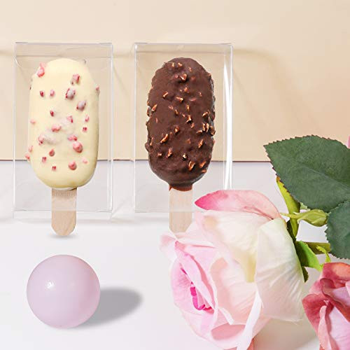 28 Pack Ice Cream PET Box Macaron Boxes Gift Box Mini Cakesicle Treat Box Popsicle Candy Folding Box Bakery Box Transparent Cube Boxes for Birthday Party Favor Wedding Baby Shower Bridal Shower